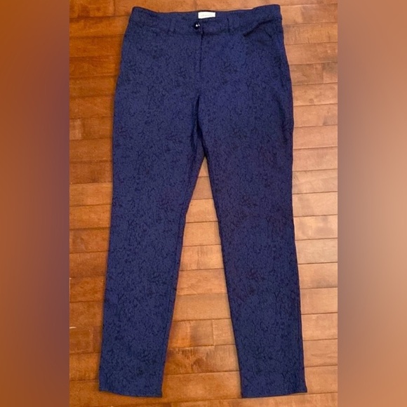 Chico's Pants - Chico’s Blue Black Print Jacquard Slim Straight Leg Stretch Pants Size Medium